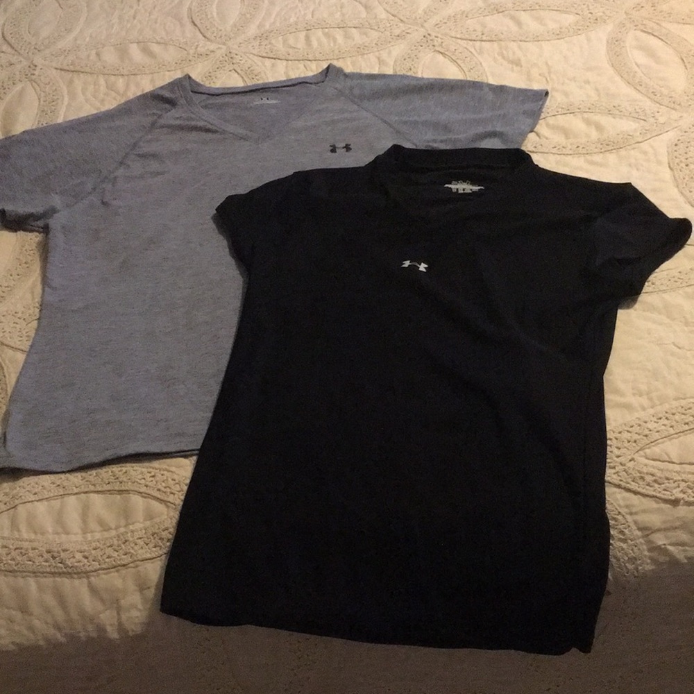 2 Under Armour ladies’ tops. 1 grey & 1 black. Mint condition. Both size Med